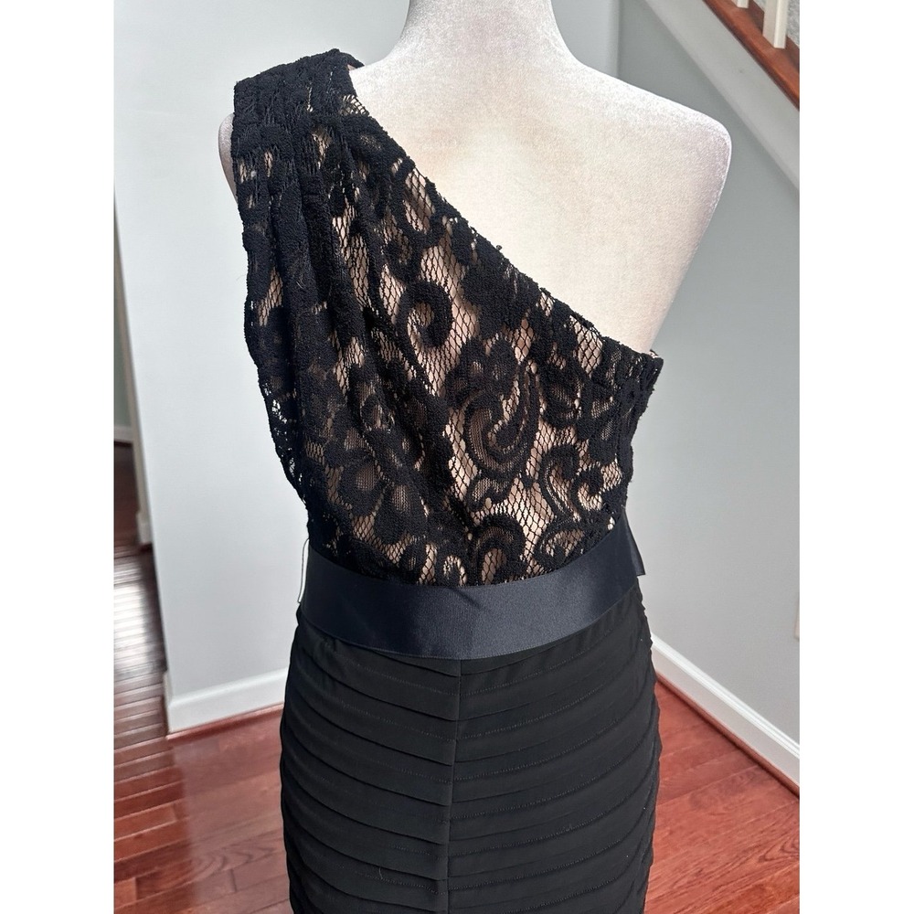 Vintage Betsy & Adam Sheer Layered Tiered One Shoulder Black Lace Gown Dress 12p - Picture 8 of 10